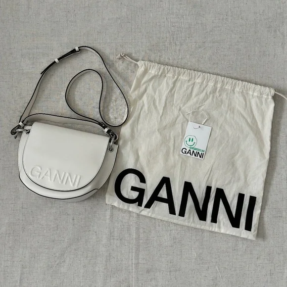Ganni Banner Saddle Leather Off-White Crossbody Bag | One Size - Picture 4 of 17